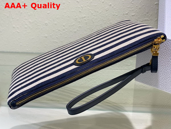 Dior Large Dior Caro Daily Pouch Natural and Denim Blue Mariniere Raffia Replica