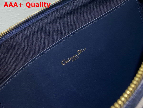 Dior Large Dior Caro Daily Pouch Natural and Denim Blue Mariniere Raffia Replica