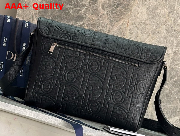 Dior Large Dior Daily Messenger Bag with Flap Black Dior Gravity Leather and Black Grained Calfskin Replica