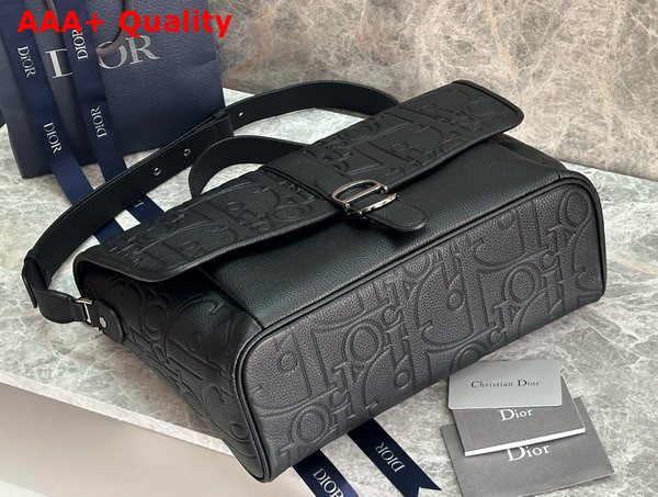 Dior Large Dior Daily Messenger Bag with Flap Black Dior Gravity Leather and Black Grained Calfskin Replica