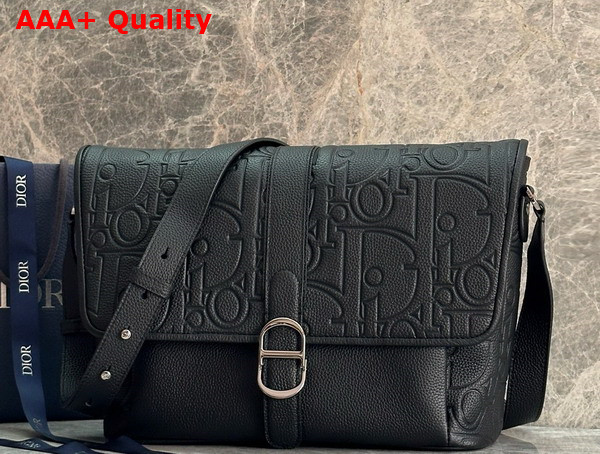 Dior Large Dior Daily Messenger Bag with Flap Black Dior Gravity Leather and Black Grained Calfskin Replica