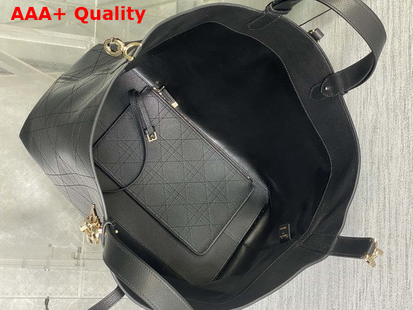 Dior Large Dior Toujours Bag in Black Flat Macrocannage Shiny Grained Calfskin Replica