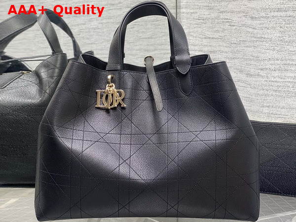 Dior Large Dior Toujours Bag in Black Flat Macrocannage Shiny Grained Calfskin Replica