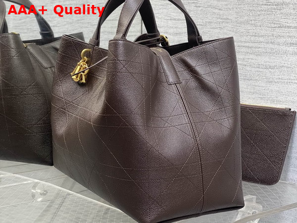 Dior Large Dior Toujours Bag in Chocolate Brown Flat Macrocannage Shiny Grained Calfskin Replica