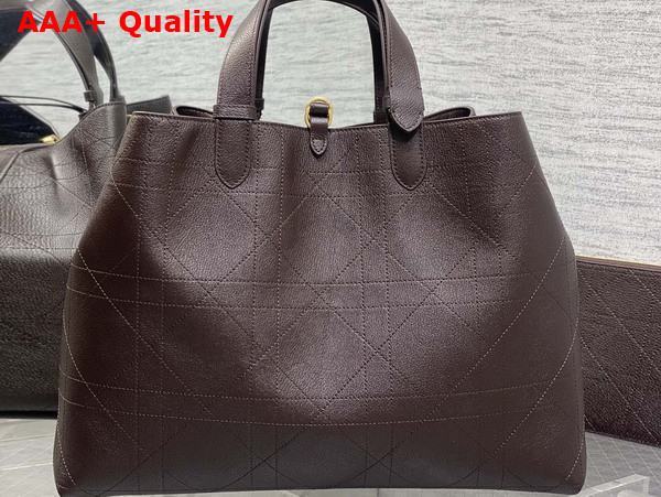 Dior Large Dior Toujours Bag in Chocolate Brown Flat Macrocannage Shiny Grained Calfskin Replica