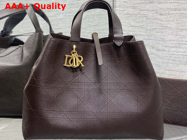Dior Large Dior Toujours Bag in Chocolate Brown Flat Macrocannage Shiny Grained Calfskin Replica