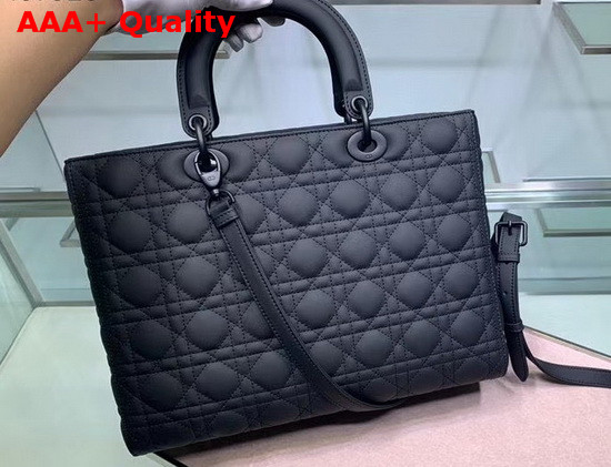 Dior Large Lady Dior Bag Black Ultramatte Calfskin Replica