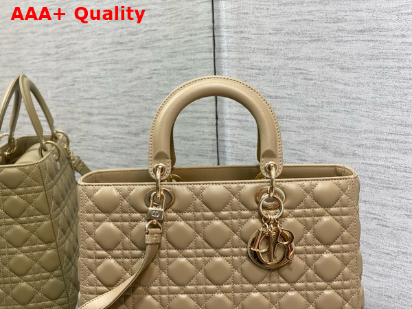 Dior Large Lady Dior Bag in Beige Cannage Lambskin Replica