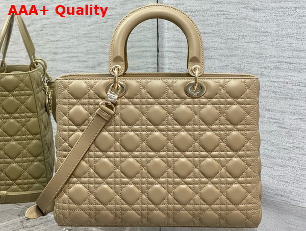 Dior Large Lady Dior Bag in Beige Cannage Lambskin Replica