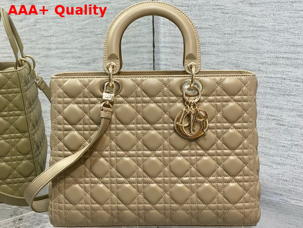 Dior Large Lady Dior Bag in Beige Cannage Lambskin Replica