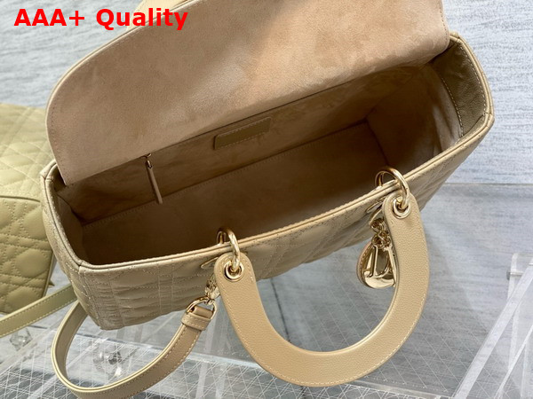 Dior Large Lady Dior Bag in Beige Grained Cannage Calfskin Replica