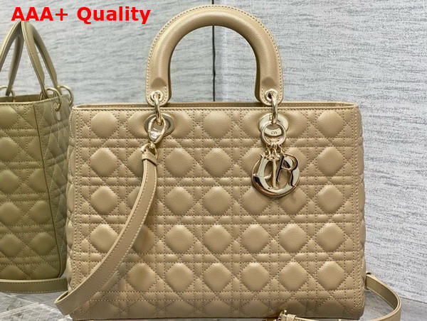 Dior Large Lady Dior Bag in Beige Grained Cannage Calfskin Replica