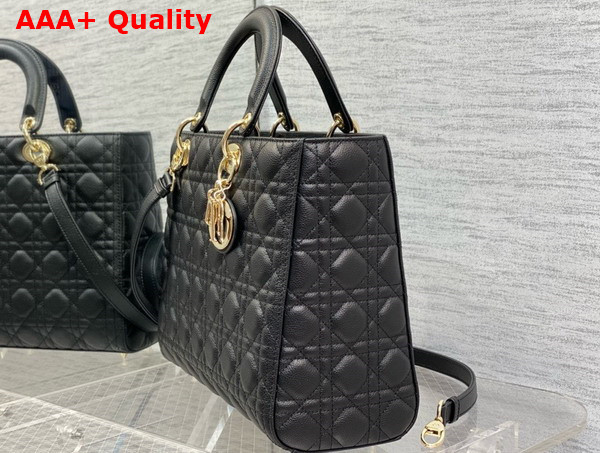 Dior Large Lady Dior Bag in Black Grained Cannage Calfskin Replica