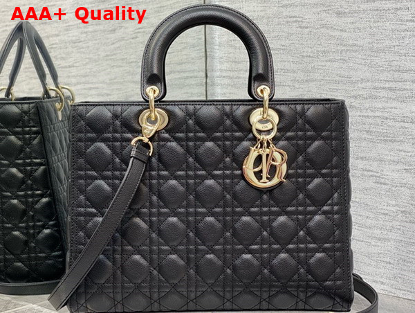 Dior Large Lady Dior Bag in Black Grained Cannage Calfskin Replica