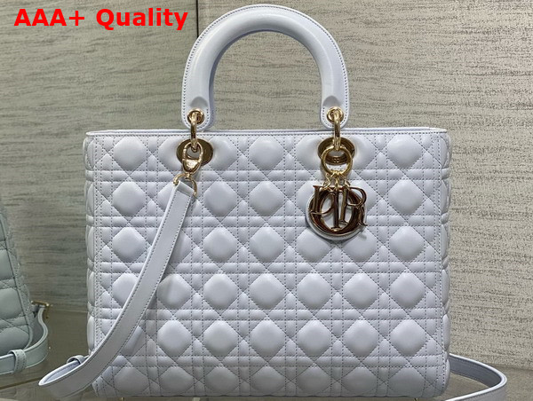 Dior Large Lady Dior Bag in Shirt Blue Cannage Lambskin Replica