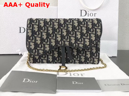 Dior Large Saddle Wallet on Chain Clutch in Blue Dior Oblique Jacquard Canvas Replica