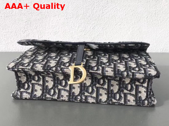 Dior Large Saddle Wallet on Chain Clutch in Blue Dior Oblique Jacquard Canvas Replica