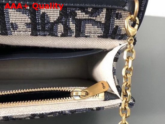 Dior Large Saddle Wallet on Chain Clutch in Blue Dior Oblique Jacquard Canvas Replica