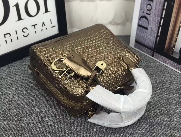 Dior Lily Bag Antique Brass Metallic Calfskin with Micro Cannage Motif for Sale