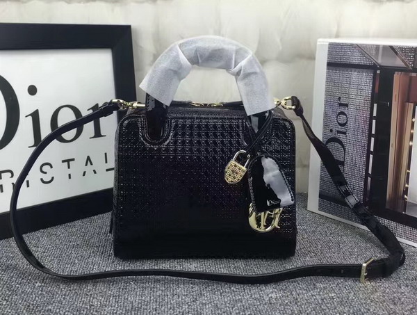 Dior Lily Bag Black Patent Calfskin with Micro Cannage Motif for Sale