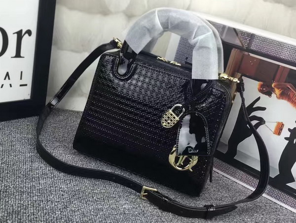 Dior Lily Bag Black Patent Calfskin with Micro Cannage Motif for Sale