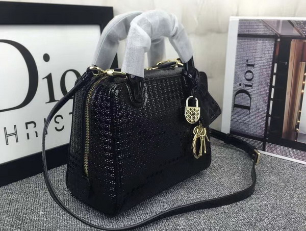 Dior Lily Bag Black Patent Calfskin with Micro Cannage Motif for Sale