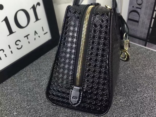 Dior Lily Bag Black Patent Calfskin with Micro Cannage Motif for Sale
