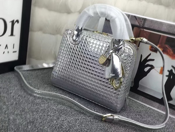 Dior Lily Bag Silver Tone Metallic Calfskin with Micro Cannage Motif for Sale