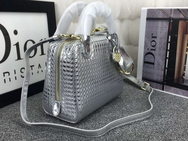 Dior Lily Bag Silver Tone Metallic Calfskin with Micro Cannage Motif for Sale