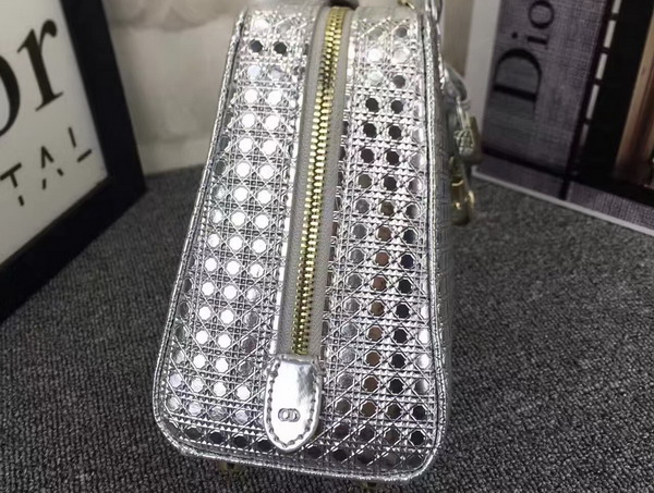 Dior Lily Bag Silver Tone Metallic Calfskin with Micro Cannage Motif for Sale