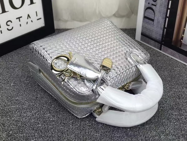 Dior Lily Bag Silver Tone Metallic Calfskin with Micro Cannage Motif for Sale