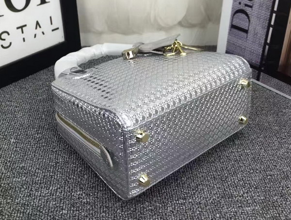 Dior Lily Bag Silver Tone Metallic Calfskin with Micro Cannage Motif for Sale
