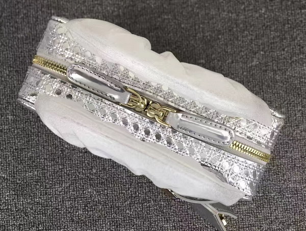 Dior Lily Bag Silver Tone Metallic Calfskin with Micro Cannage Motif for Sale
