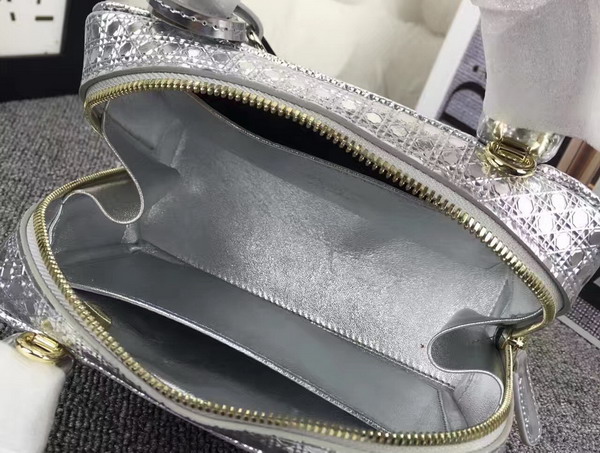 Dior Lily Bag Silver Tone Metallic Calfskin with Micro Cannage Motif for Sale