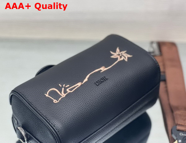 Dior Lingot 22 Cactus Jack Dior Bag Black Grained Calfskin with Embroidered Signature Replica