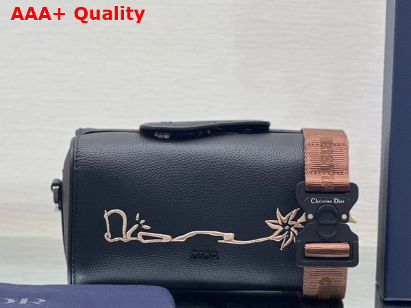 Dior Lingot 22 Cactus Jack Dior Bag Black Grained Calfskin with Embroidered Signature Replica