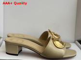 Dior Medaillon Buckle Heeled Slide in Beige Lambskin Replica