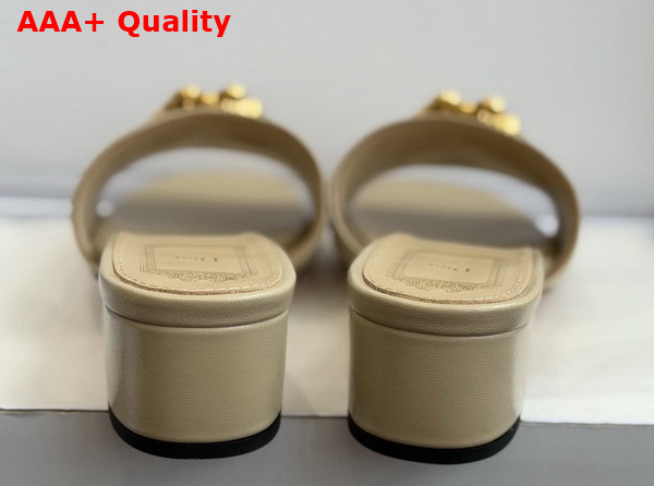 Dior Medaillon Buckle Heeled Slide in Beige Lambskin Replica