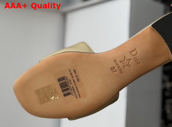Dior Medaillon Buckle Heeled Slide in Beige Lambskin Replica