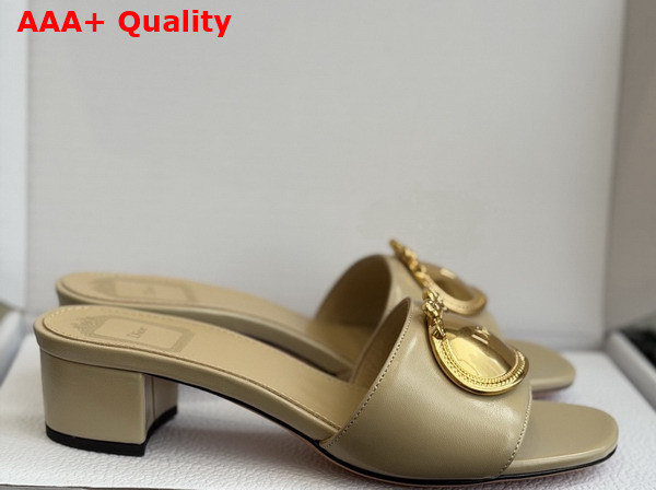 Dior Medaillon Buckle Heeled Slide in Beige Lambskin Replica