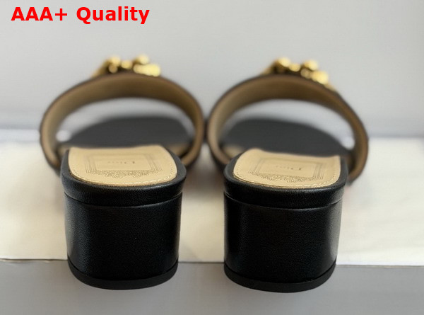 Dior Medaillon Buckle Heeled Slide in Black Lambskin Replica