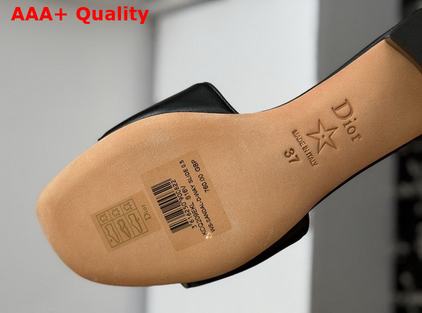 Dior Medaillon Buckle Heeled Slide in Black Lambskin Replica