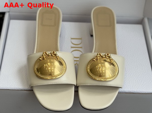Dior Medaillon Buckle Heeled Slide in Latte Lambskin Replica