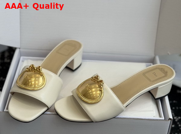Dior Medaillon Buckle Heeled Slide in Latte Lambskin Replica