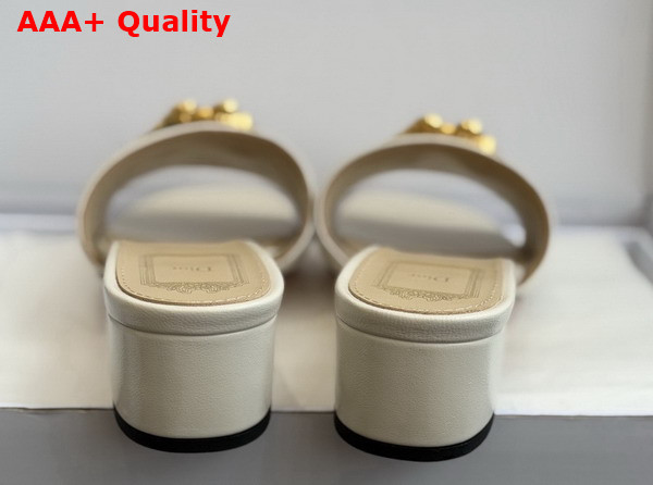 Dior Medaillon Buckle Heeled Slide in Latte Lambskin Replica
