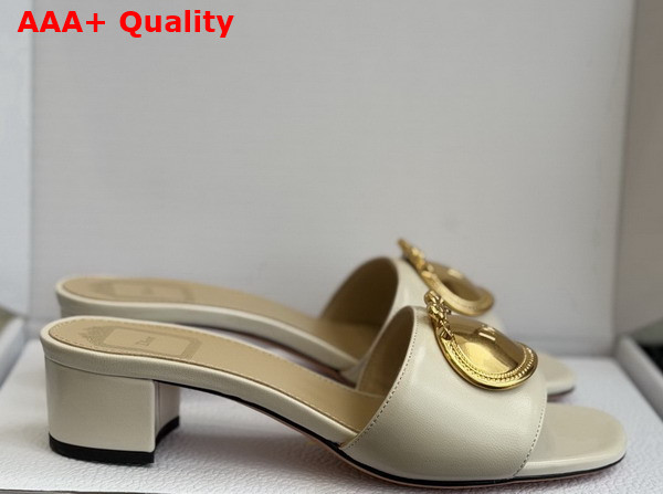 Dior Medaillon Buckle Heeled Slide in Latte Lambskin Replica
