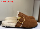 Dior Medaillon Buckle Mule in Marron Suede Calfskin and Shearling Replica