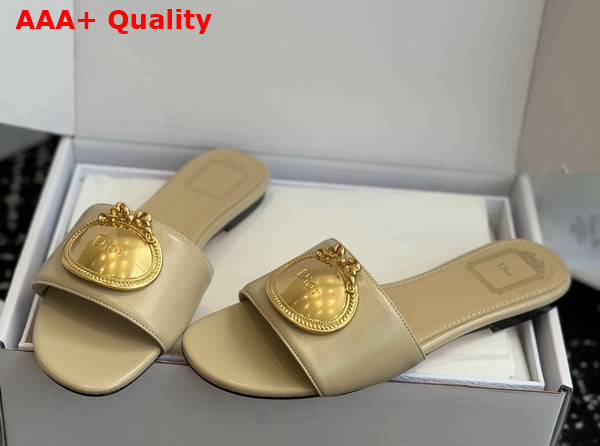 Dior Medaillon Buckle Slide in Beige Lambskin Replica