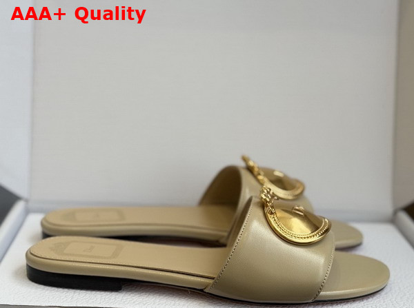 Dior Medaillon Buckle Slide in Beige Lambskin Replica