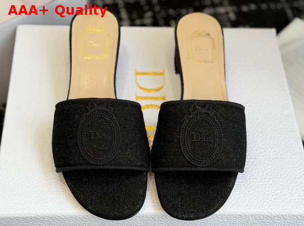 Dior Medaillon Heeled Slide in Black Cotton Denim Replica